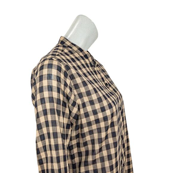 NILI LOTAN Women's Button front Shirt Beige Black Check Medium - Picture 8 of 8